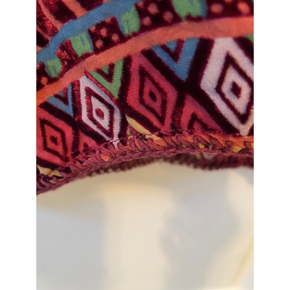 Johnny Was Size M Floral Velvet Burnout V-Neck Tunic Top Burgundy Silk Blend - Picture 8 of 9